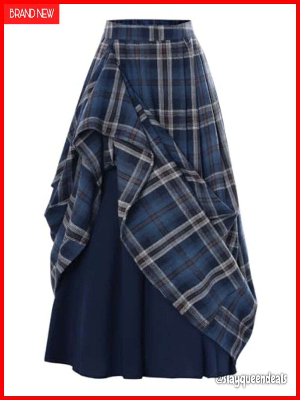 Women's Plaid High Low Maxi Skirt Elastic Waist Pull On A-Line